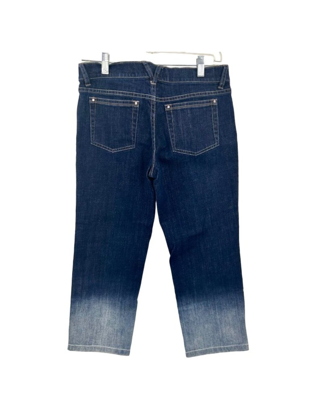 WHBM NOIR OMBRE RHINESTONE BLUE DENIM CAPRI JEANS - 4